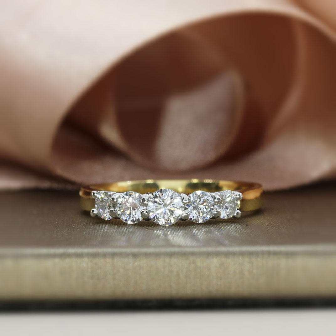 18ct Yellow Gold & Platinum Laboratory Grown Diamond 5 Stone Graduated Eternity Ring 0.75ct