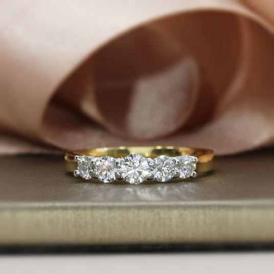 18ct Yellow Gold & Platinum Laboratory Grown Diamond 5 Stone Graduated Eternity Ring 0.75ct