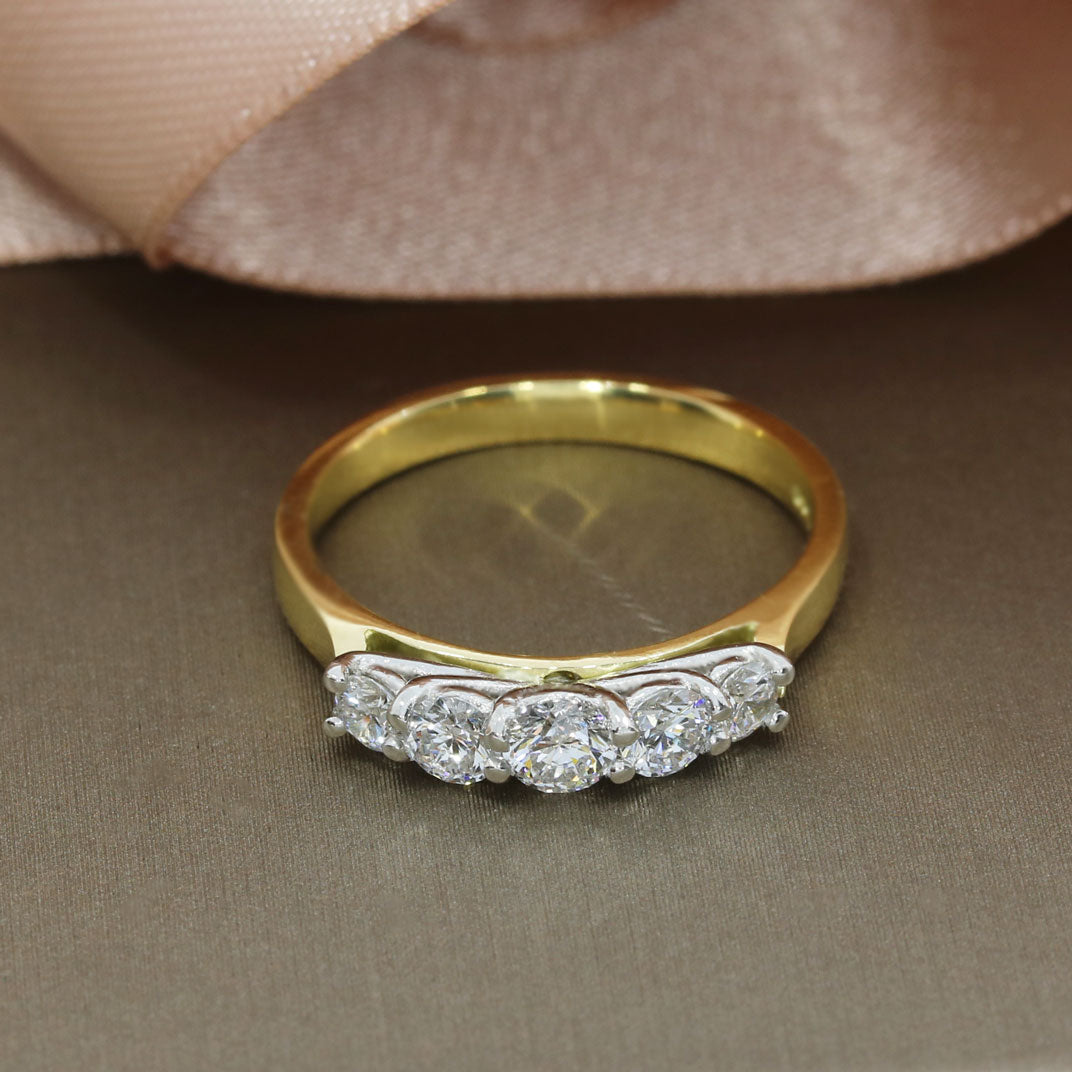 18ct Yellow Gold & Platinum Laboratory Grown Diamond 5 Stone Graduated Eternity Ring 0.75ct