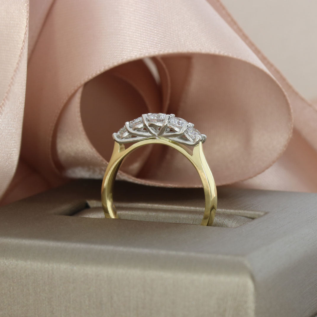 18ct Yellow Gold & Platinum Laboratory Grown Diamond 5 Stone Graduated Eternity Ring 0.75ct