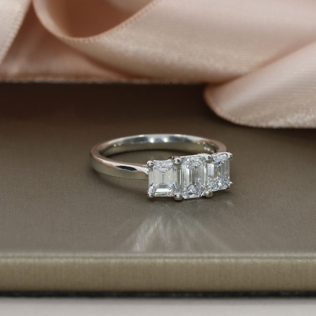 Platinum Emerald Cut 3 Stone Lab Grown Diamond Ring Approx 1.70ct