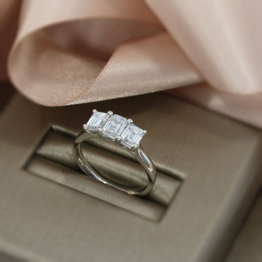 Platinum Emerald Cut 3 Stone Lab Grown Diamond Ring Approx 1.70ct