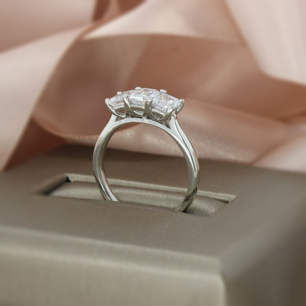 Platinum Emerald Cut 3 Stone Lab Grown Diamond Ring Approx 1.70ct