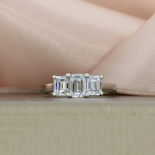 Platinum Emerald Cut 3 Stone Lab Grown Diamond Ring Approx 1.70ct