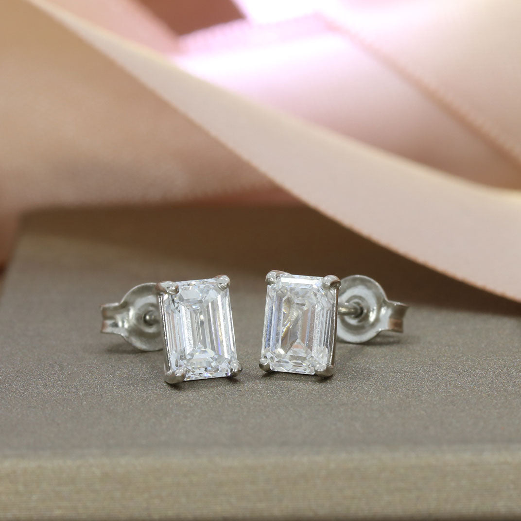Platinum Emerald Cut Lab Grown Diamond Stud Earrings 2.38ct