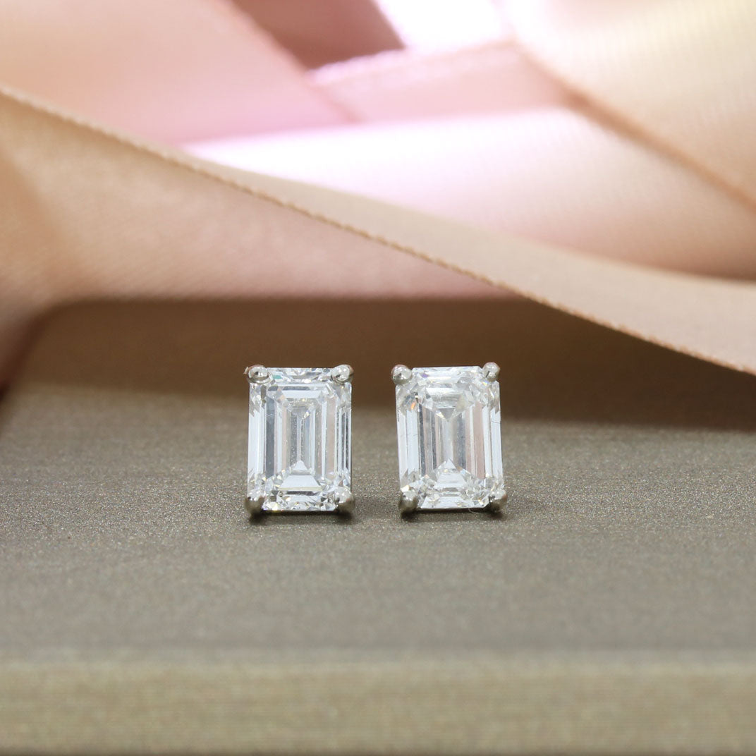 Platinum Emerald Cut Lab Grown Diamond Stud Earrings 2.38ct
