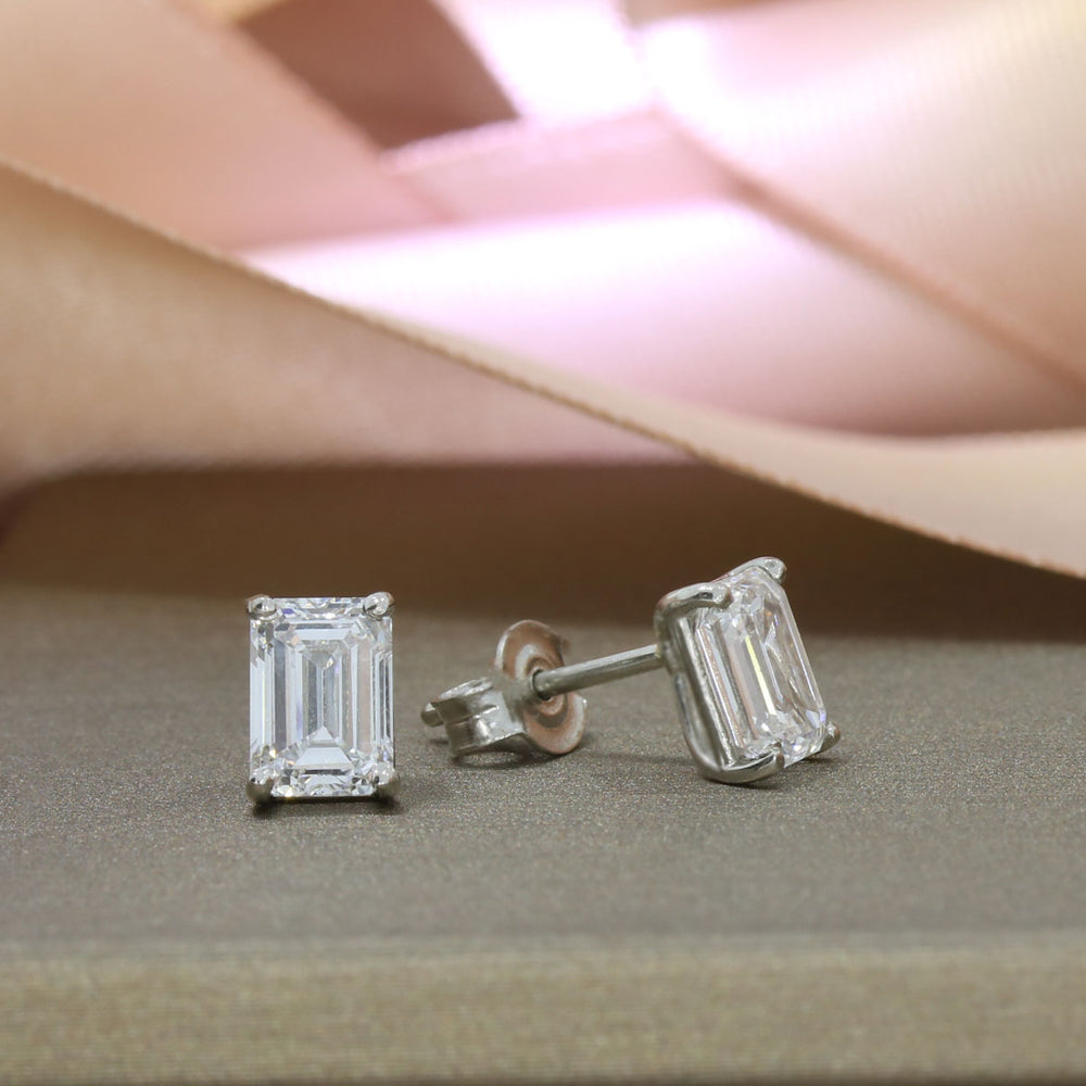 Platinum Emerald Cut Lab Grown Diamond Stud Earrings 2.38ct