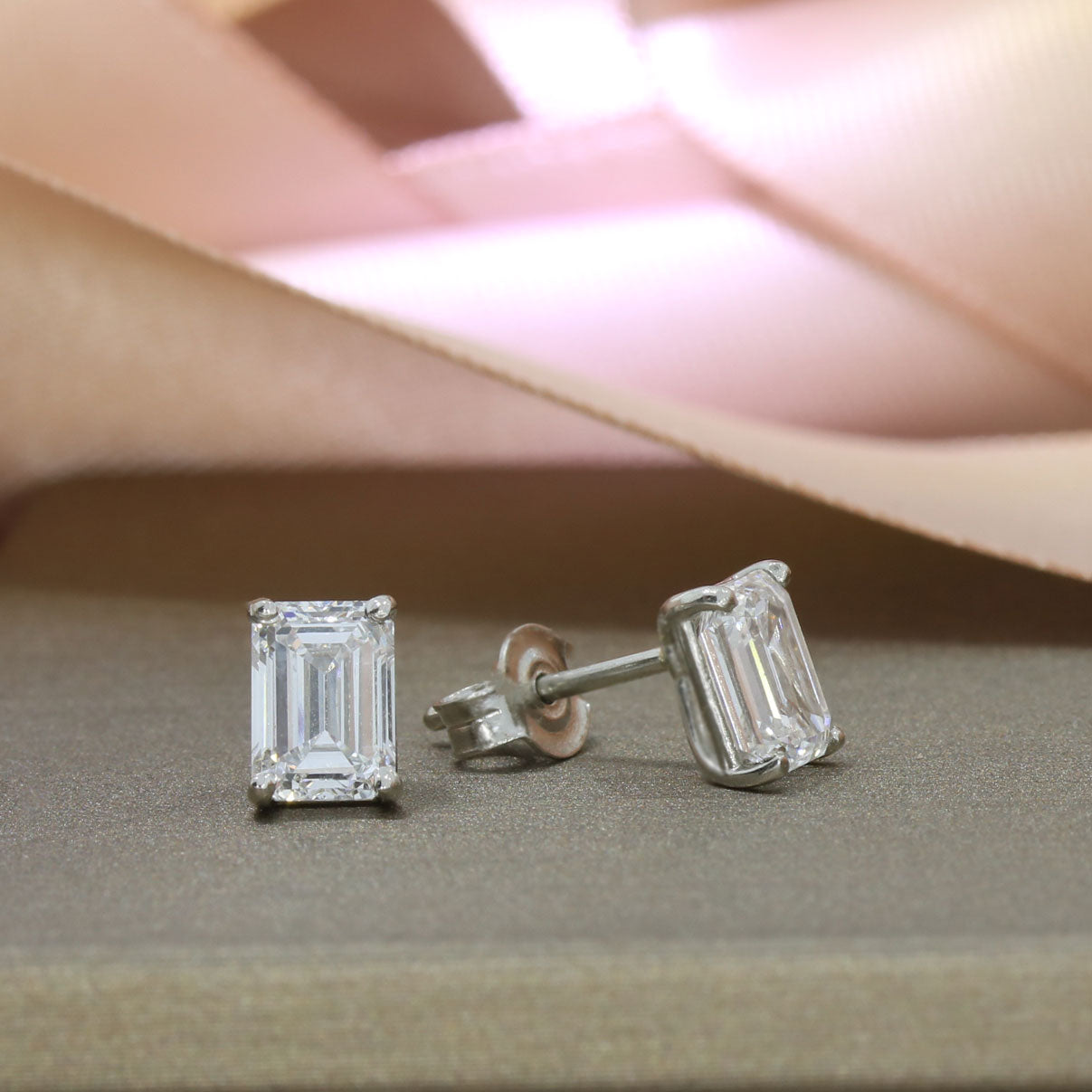 Platinum Emerald Cut Lab Grown Diamond Stud Earrings 2.38ct