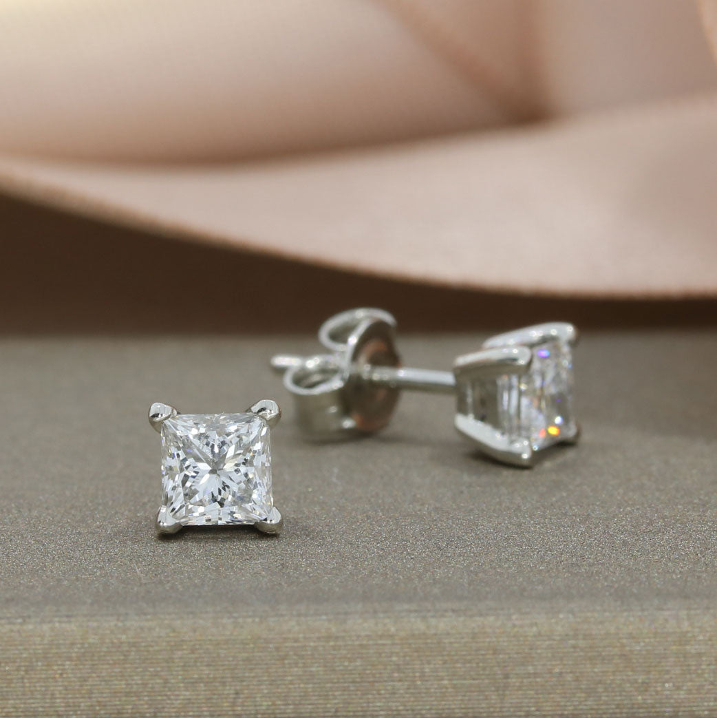 Platinum Princess Cut Lab Grown Diamond Stud Earrings Approx 1.00ct