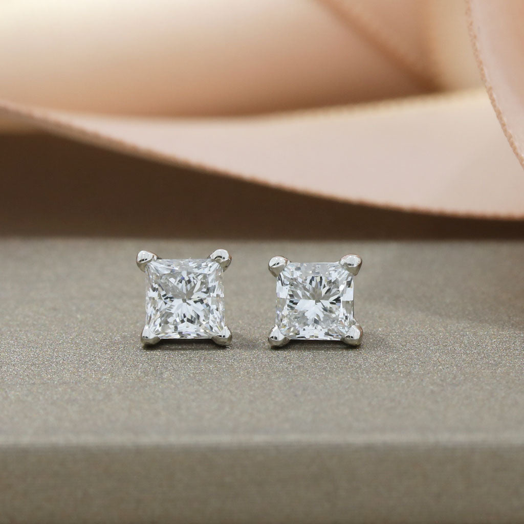 Platinum Princess Cut Lab Grown Diamond Stud Earrings Approx 1.00ct