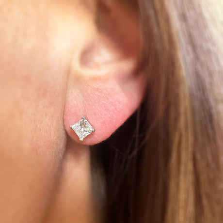 Platinum Princess Cut Lab Grown Diamond Stud Earrings Approx 1.00ct