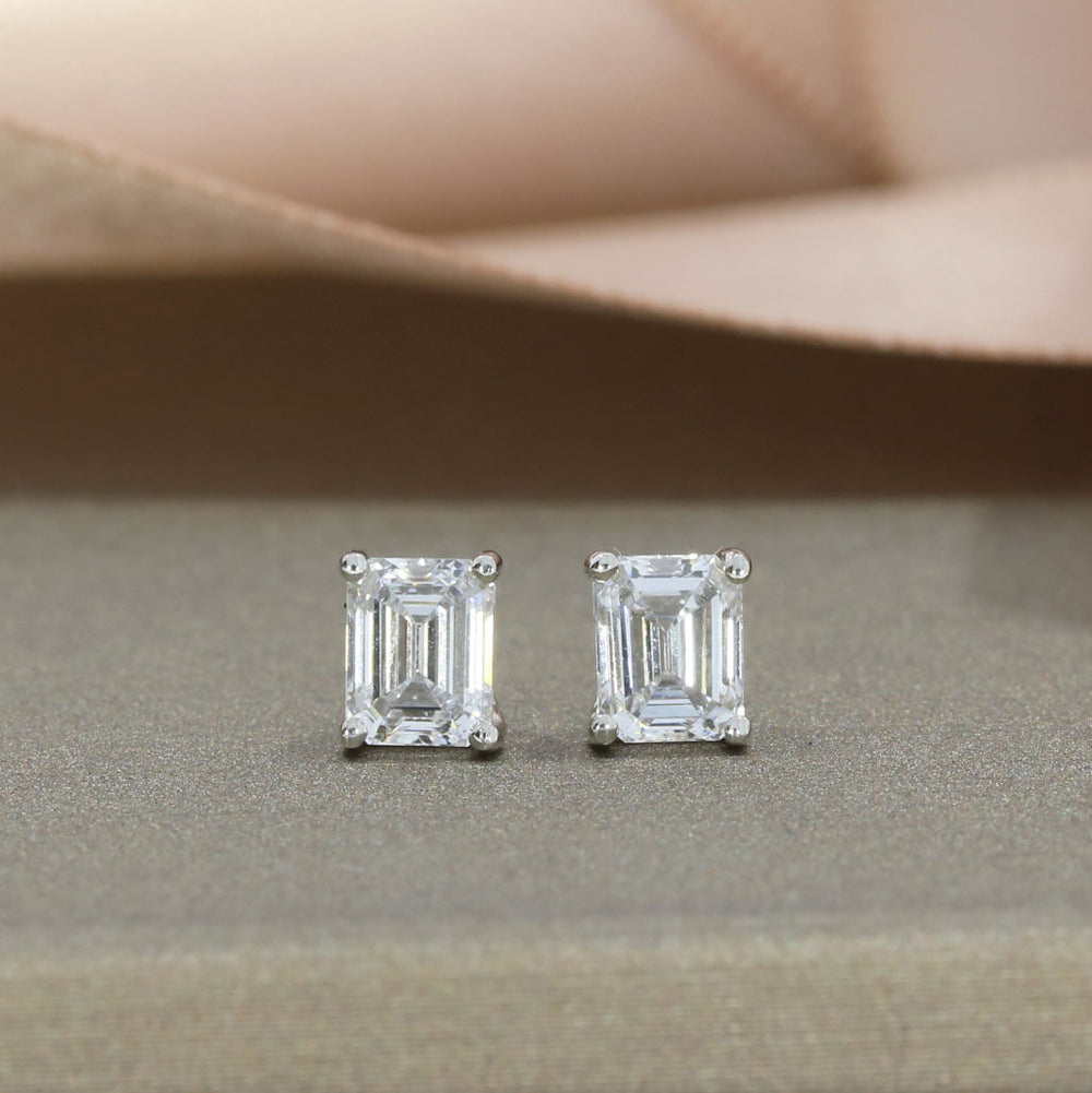 Platinum Emerald Cut Lab Grown Diamond Stud Earrings 1.05ct