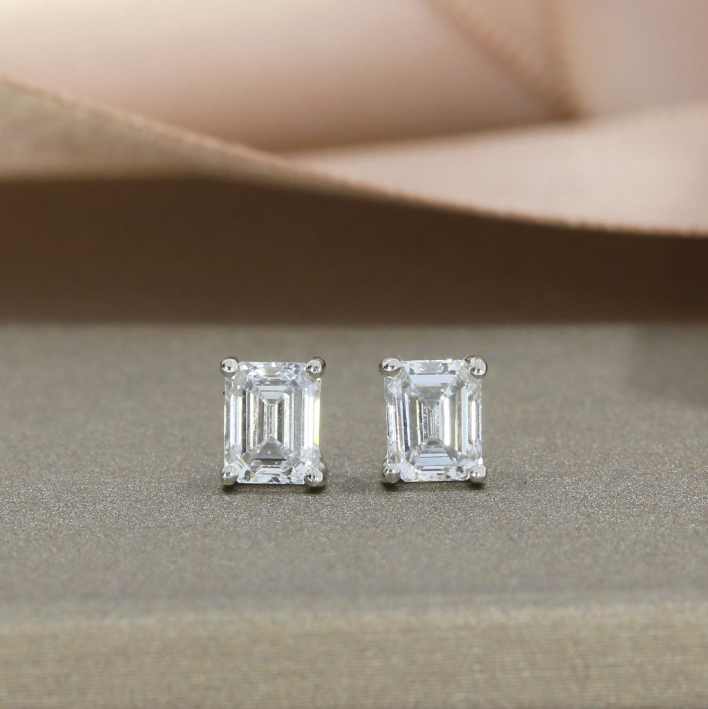 Platinum Emerald Cut Lab Grown Diamond Stud Earrings 1.05ct