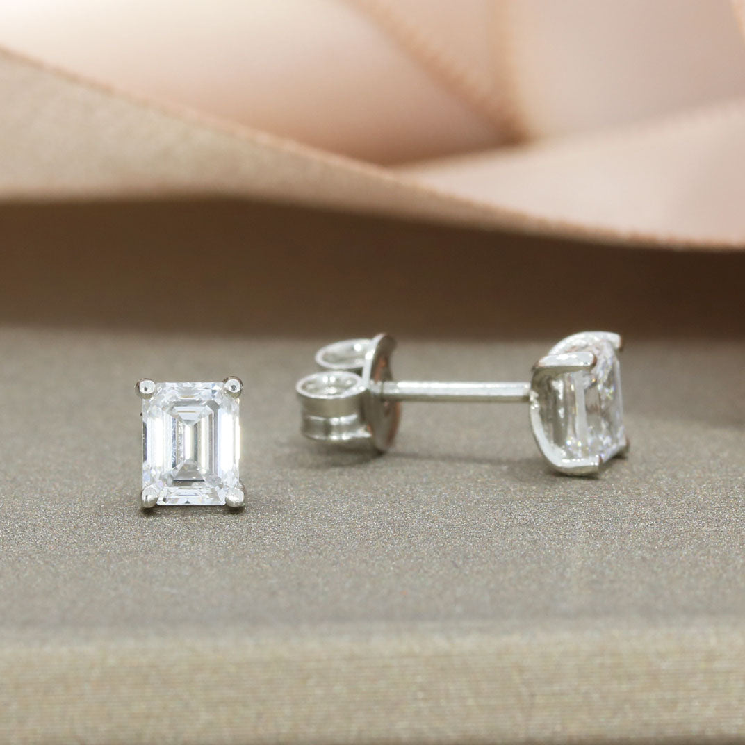 Platinum Emerald Cut Lab Grown Diamond Stud Earrings 1.05ct