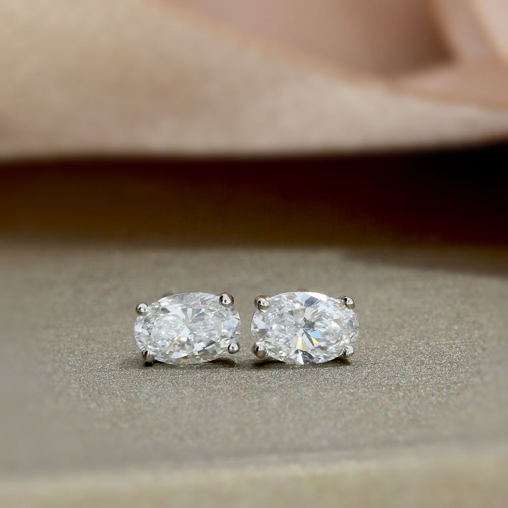 Platinum Claw Set Oval Lab Grown Diamond Stud Earrings 0.81ct