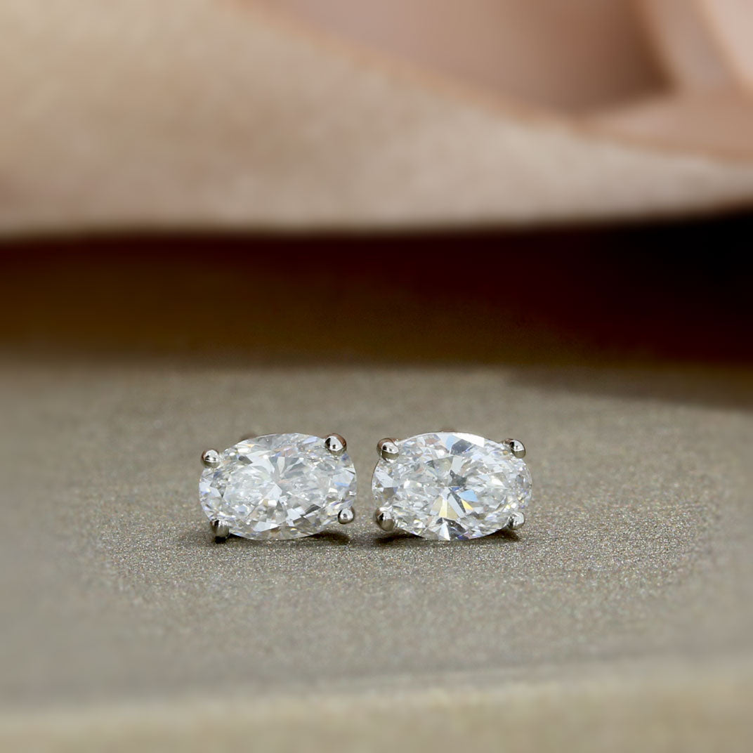Platinum Claw Set Oval Lab Grown Diamond Stud Earrings 0.81ct