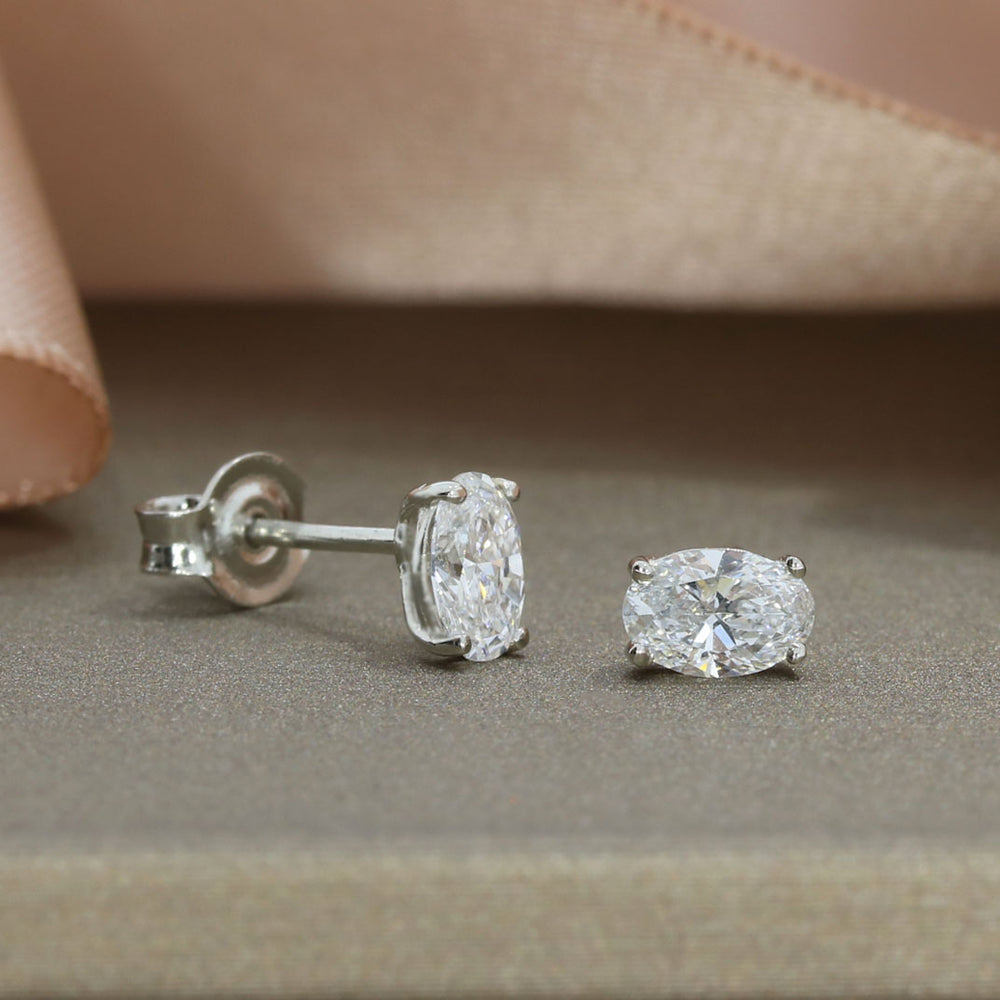 Platinum Claw Set Oval Lab Grown Diamond Stud Earrings 0.81ct