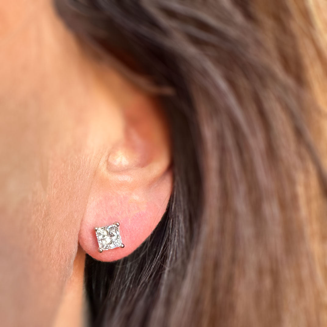 Platinum Princess Cut Lab Grown Diamond Stud Earrings Approx 2ct