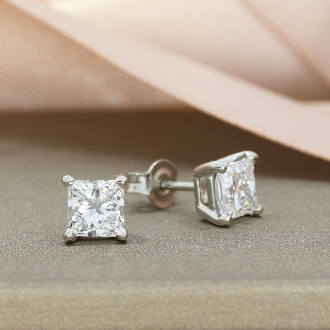 Platinum Princess Cut Lab Grown Diamond Stud Earrings Approx 2ct