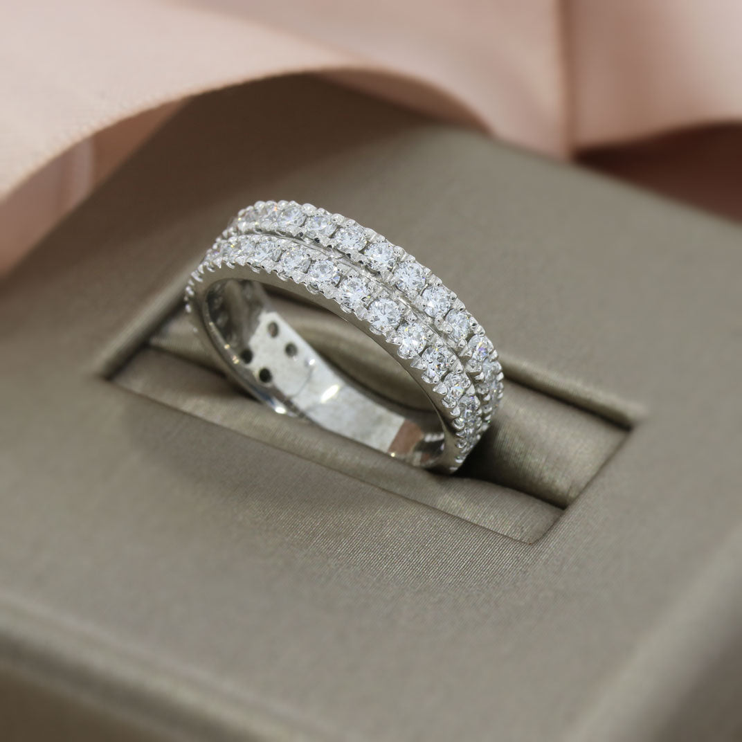 18ct Gold Double Row Lab Grown Diamond Ring 1.40ct