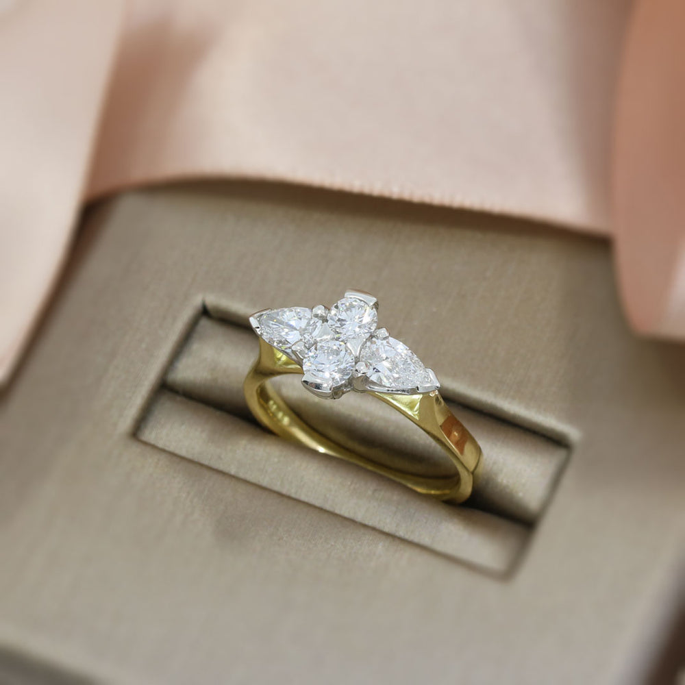18ct & Platinum Brilliant 0.50ct & Pear 0.67ct Shape Lab Grown Diamond Cluster Ring