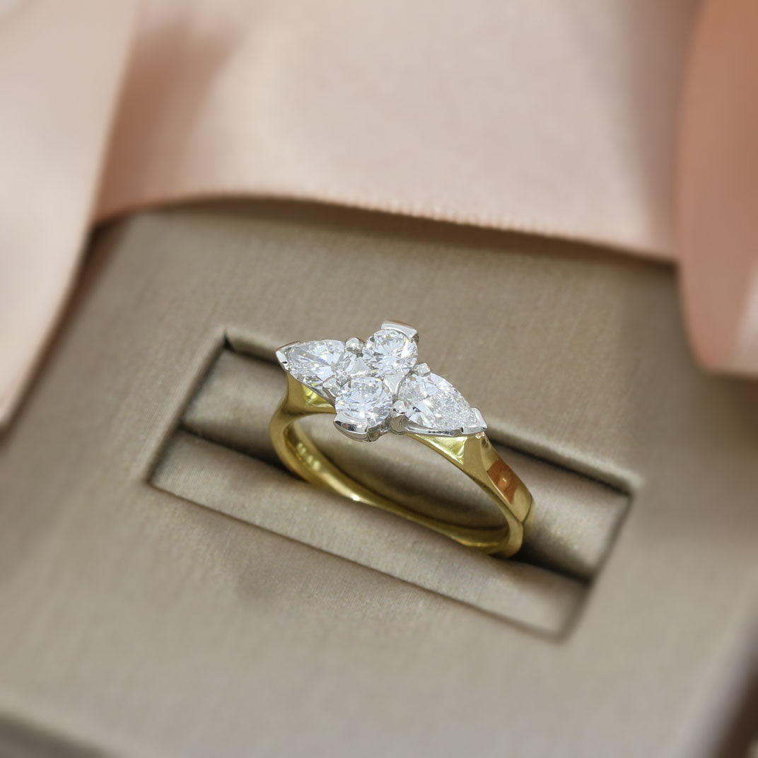 18ct & Platinum Brilliant 0.50ct & Pear 0.67ct Shape Lab Grown Diamond Cluster Ring
