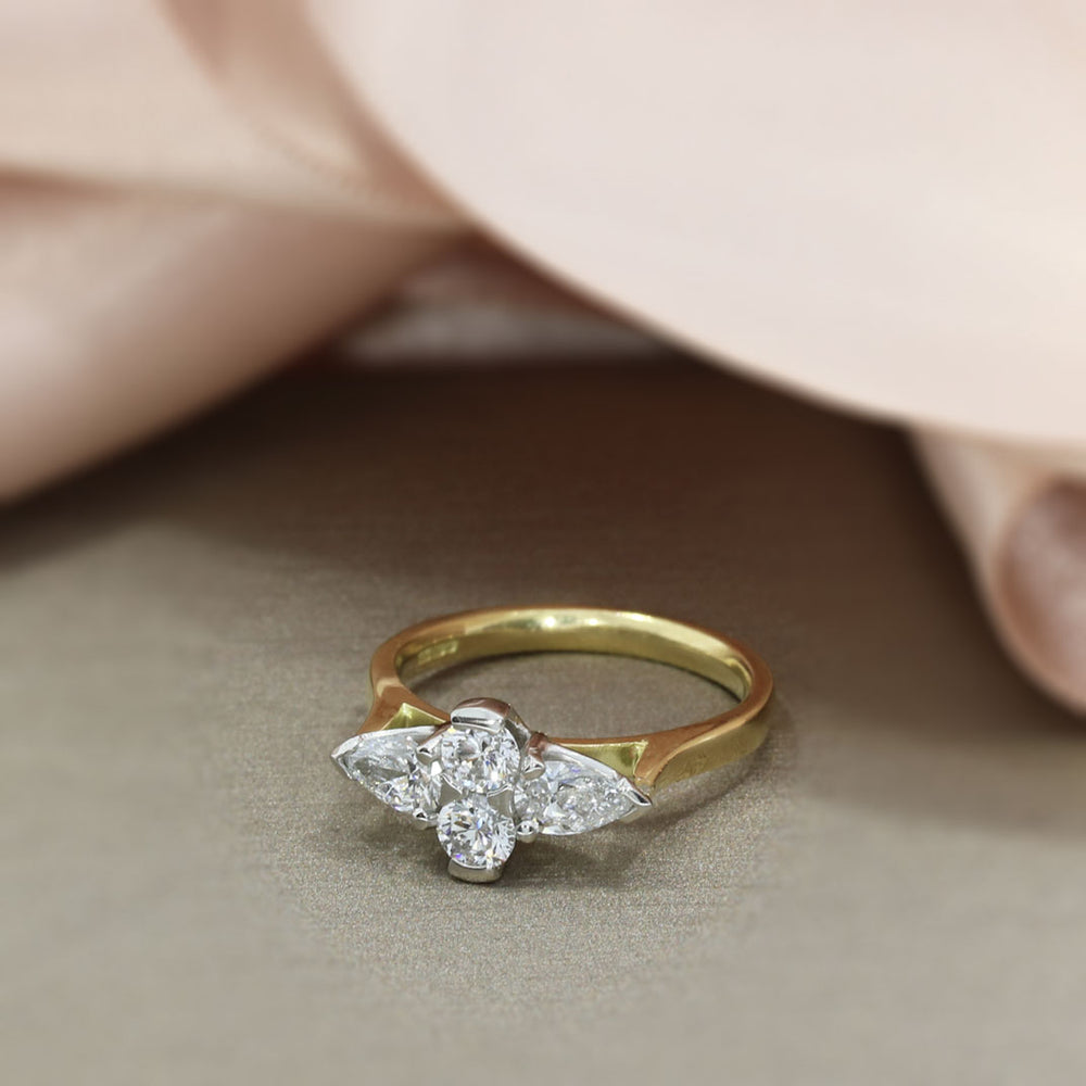18ct & Platinum Brilliant 0.50ct & Pear 0.67ct Shape Lab Grown Diamond Cluster Ring