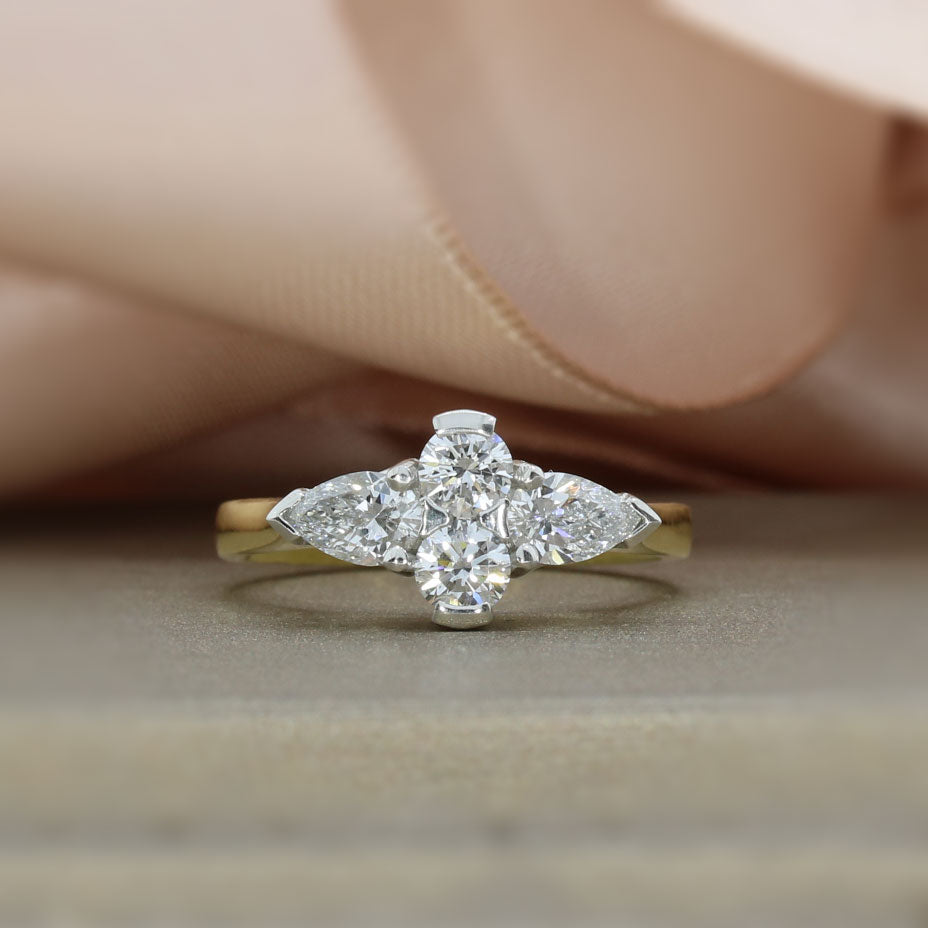 18ct & Platinum Brilliant 0.50ct & Pear 0.67ct Shape Lab Grown Diamond Cluster Ring