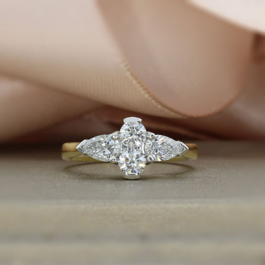 18ct & Platinum Brilliant 0.50ct & Pear 0.67ct Shape Lab Grown Diamond Cluster Ring