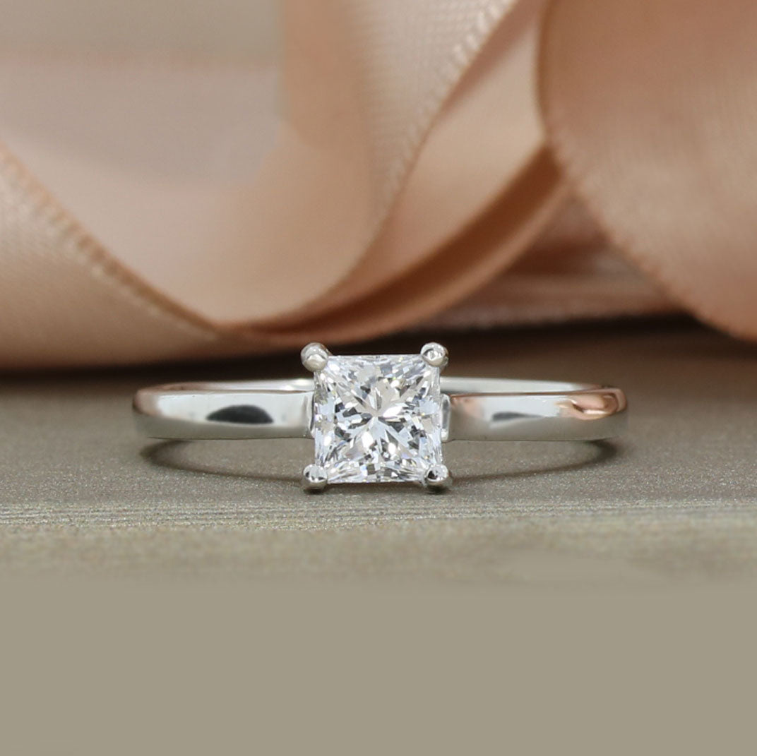 Platinum Lab Grown Princess Cut Diamond Solitaire Ring Approx 0.74ct
