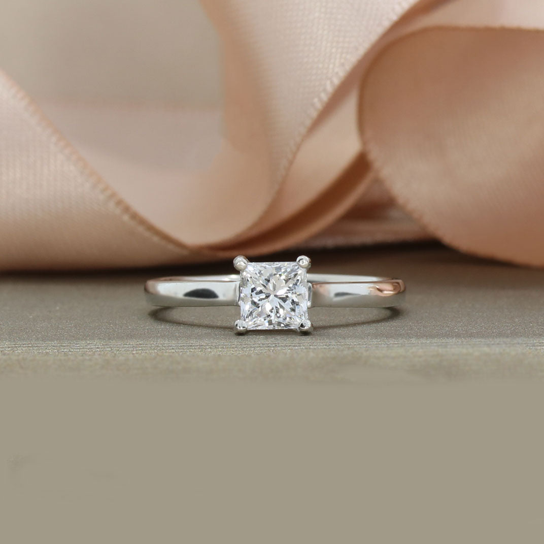 Platinum Lab Grown Princess Cut Diamond Solitaire Ring Approx 0.74ct