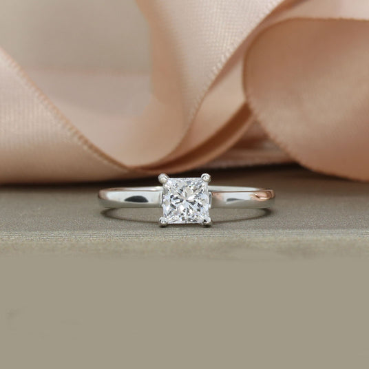 Platinum Lab Grown Princess Cut Diamond Solitaire Ring Approx 0.74ct