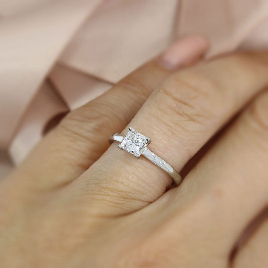Platinum Lab Grown Princess Cut Diamond Solitaire Ring Approx 0.74ct