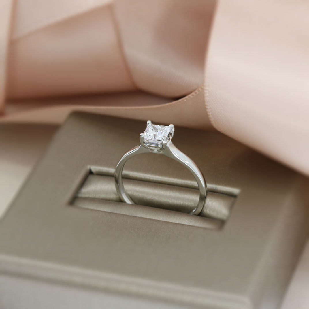 Platinum Lab Grown Princess Cut Diamond Solitaire Ring Approx 0.74ct