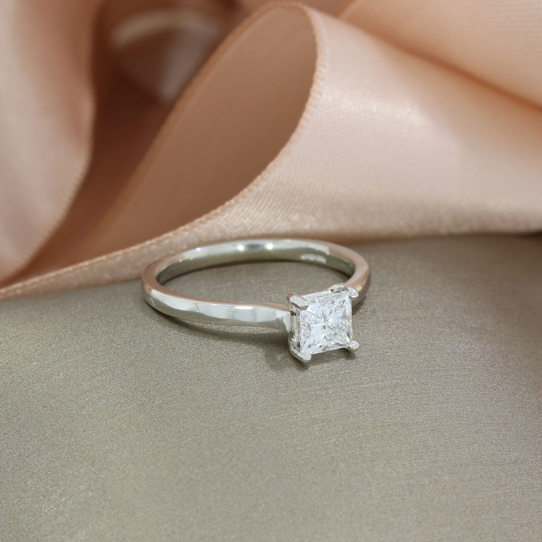 Platinum Lab Grown Princess Cut Diamond Solitaire Ring Approx 0.74ct