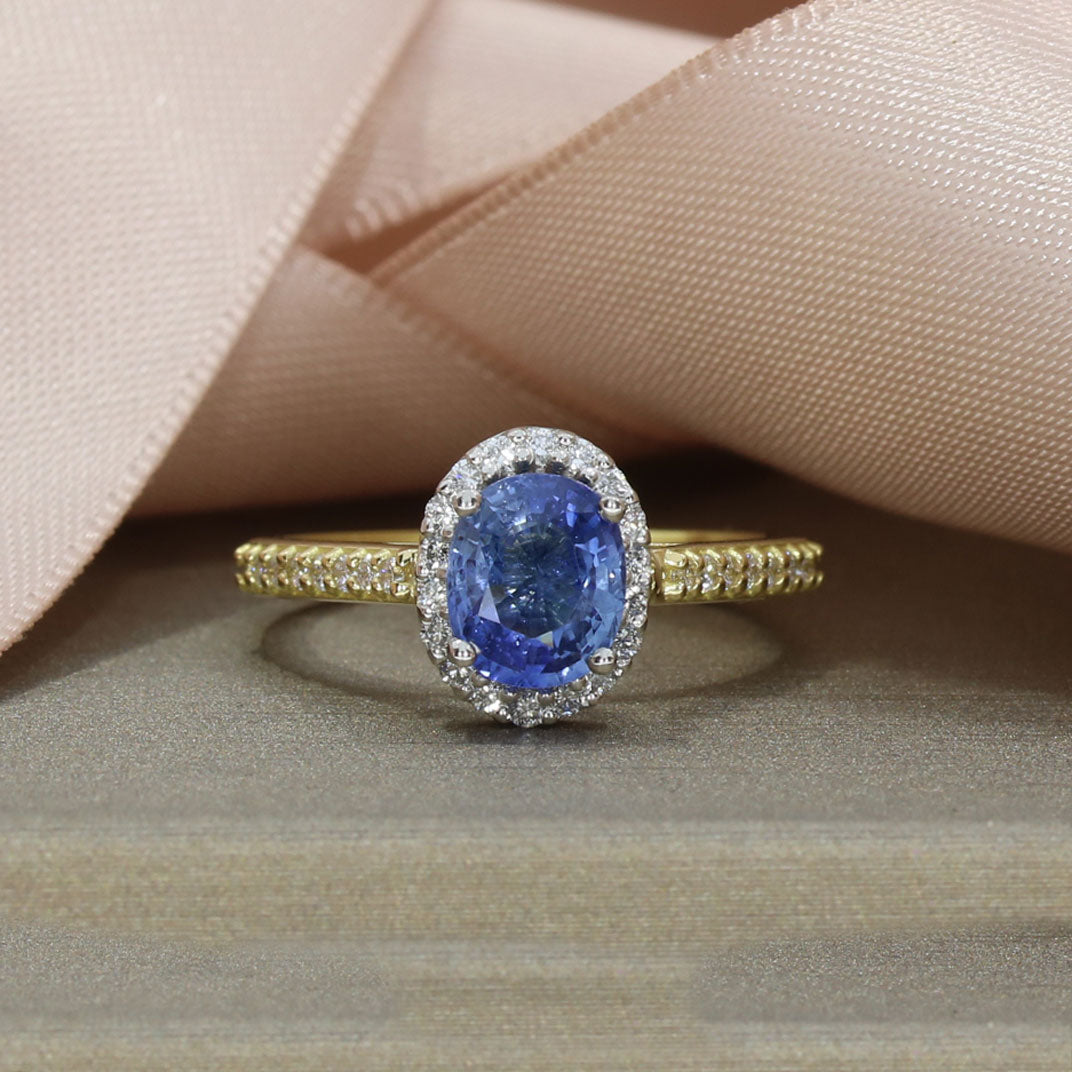 18ct Gold Sapphire & Lab Grown Diamond Halo Ring