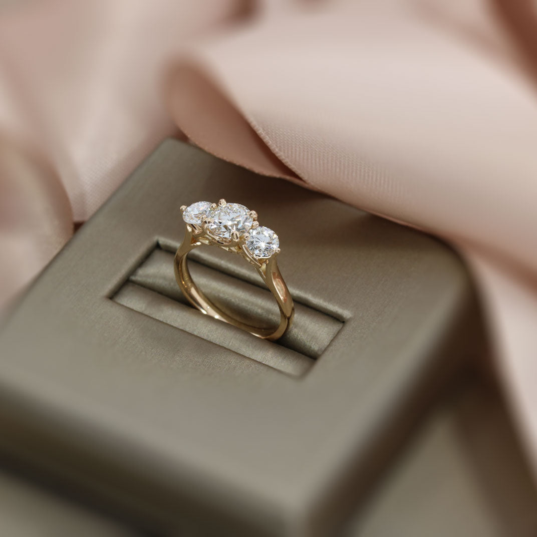 18ct Rose Certified Lab Grown Brilliant Cut Diamond 3 Stone Ring 1.84ct