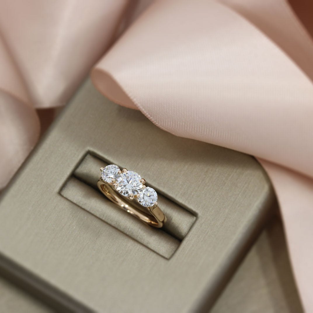18ct Rose Certified Lab Grown Brilliant Cut Diamond 3 Stone Ring 1.84ct