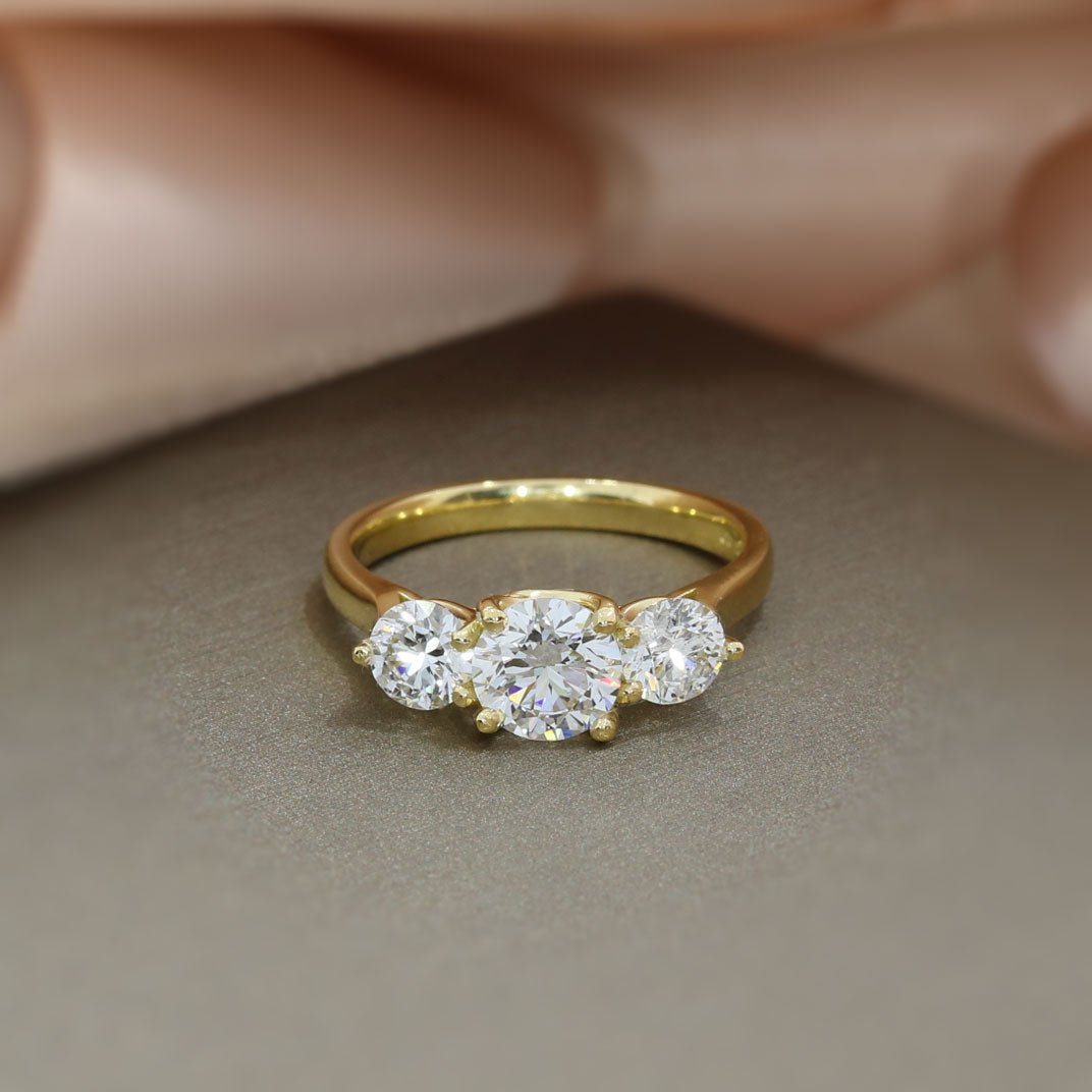 18ct Gold Certified Lab Grown Round Brilliant Cut Diamond 3 Stone Ring Total Approx 1.82ct