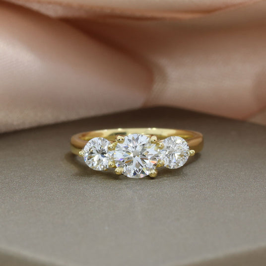18ct Gold Certified Lab Grown Round Brilliant Cut Diamond 3 Stone Ring Total Approx 1.82ct