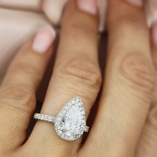 Platinum Certified Lab Grown Diamond Large Pear Shaped Halo Cluster Ring Total 2.59ct
