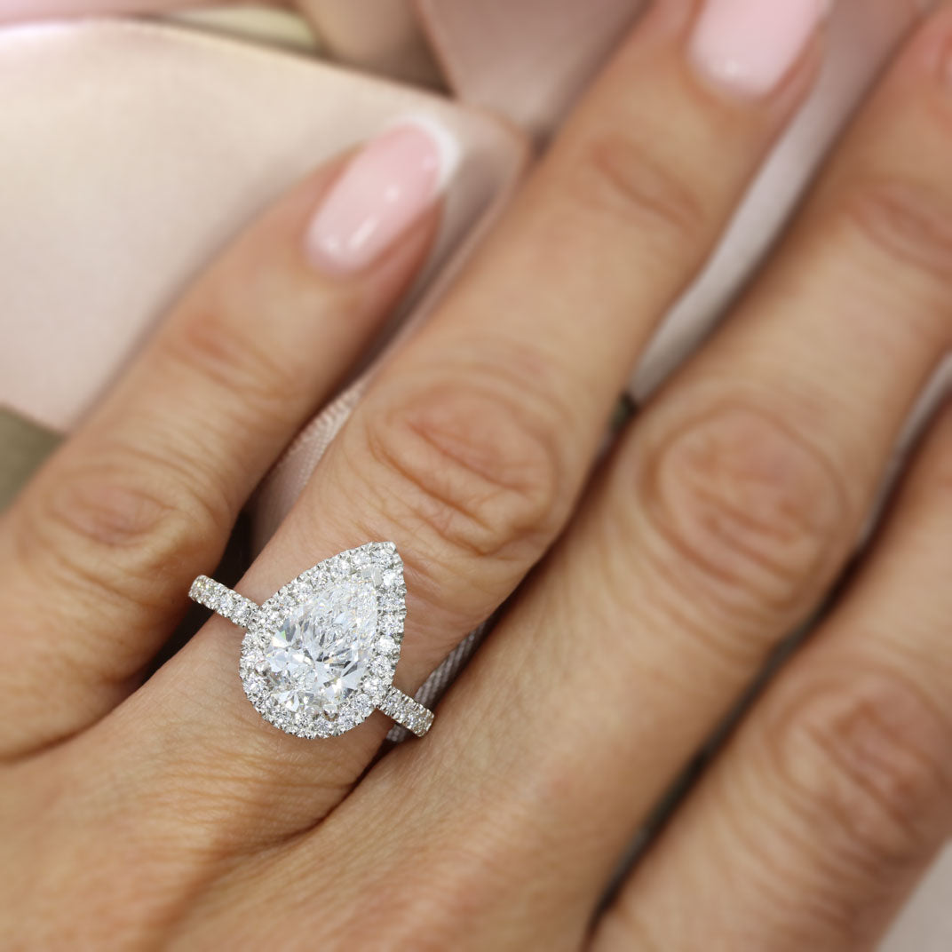 Platinum Certified Lab Grown Diamond Large Pear Shaped Halo Cluster Ring Total 2.59ct