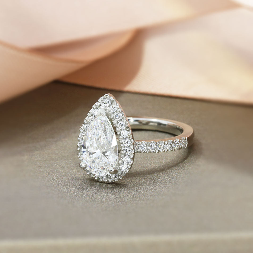 Platinum Certified Lab Grown Diamond Large Pear Shaped Halo Cluster Ring Total 2.59ct