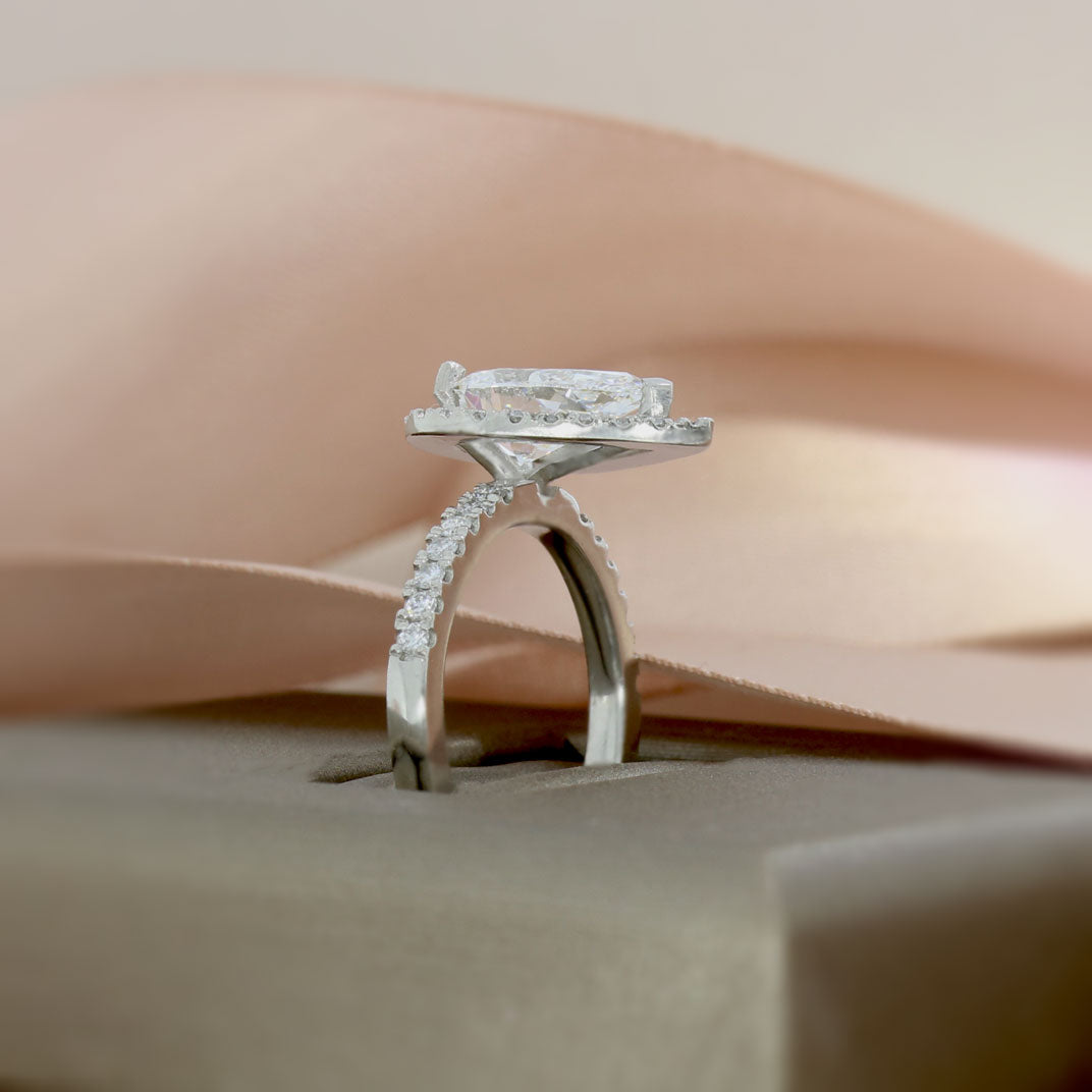 Platinum Certified Lab Grown Diamond Large Pear Shaped Halo Cluster Ring Total 2.59ct