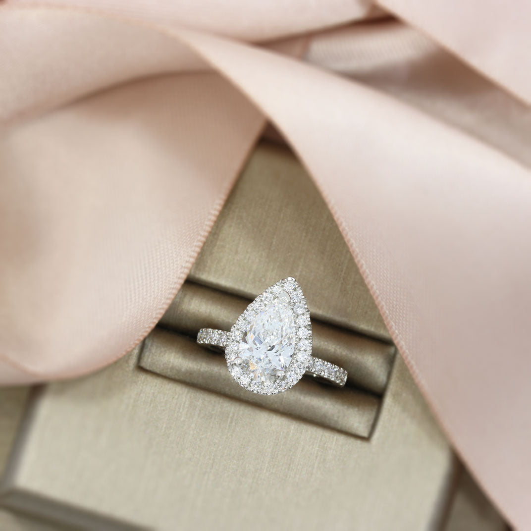 Platinum Certified Lab Grown Diamond Large Pear Shaped Halo Cluster Ring Total 2.59ct