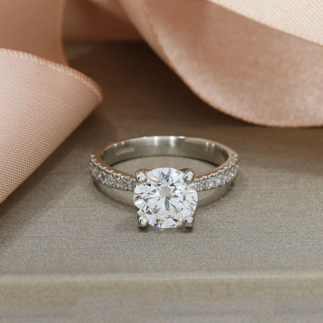 Platinum Certified Lab Grown Diamond Solitaire Ring With Stone Set Shoulders Approx 2.37ct