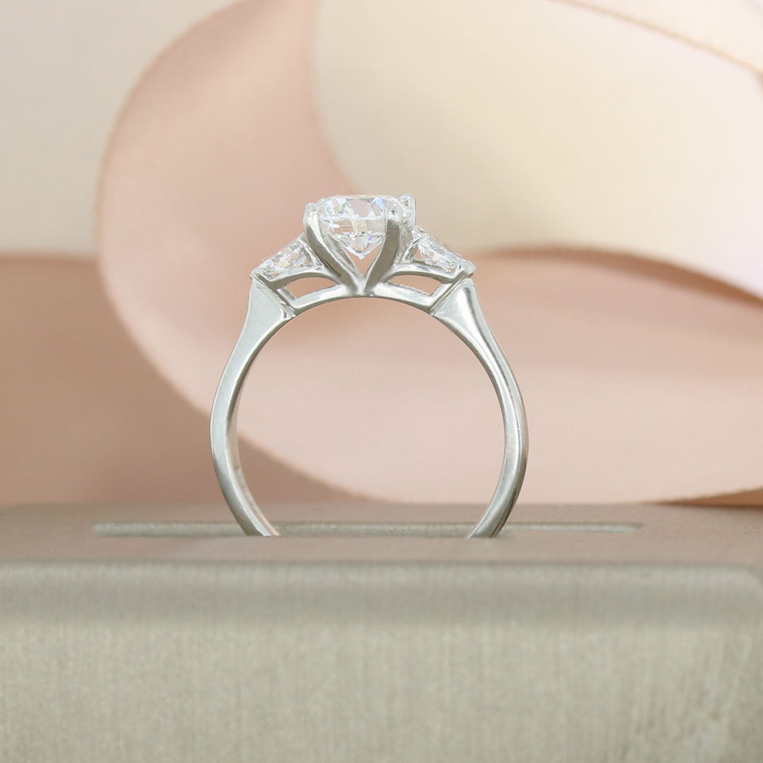 Platinum Brilliant Cut Lab Grown Diamond Ring with Pear Shape Diamond Shoulders Total 1.30ct