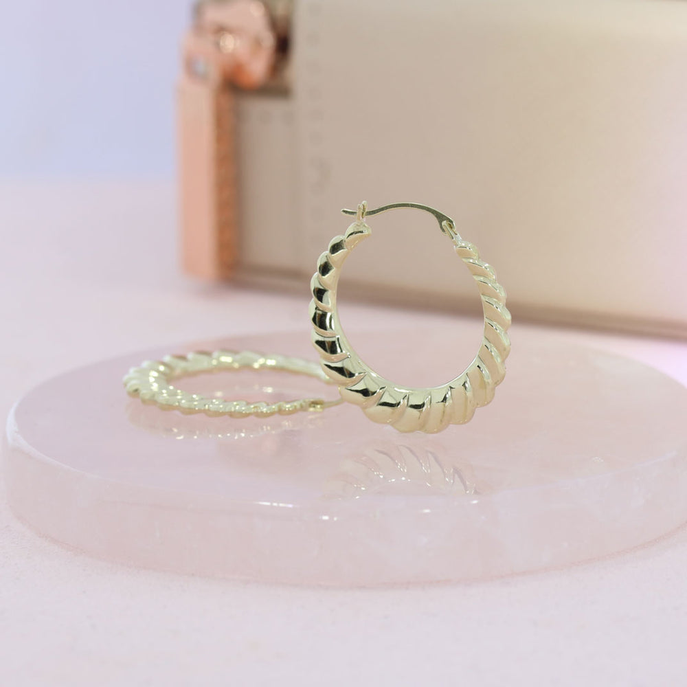 9ct Yellow Gold Rope Effect Hollow Hoop Earrings