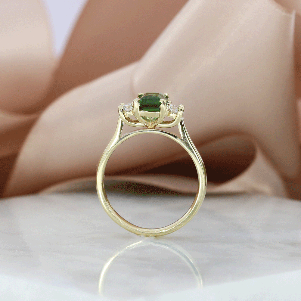 9ct Gold Natural Tourmaline & Lab Grown Diamond 3 Stone Ring