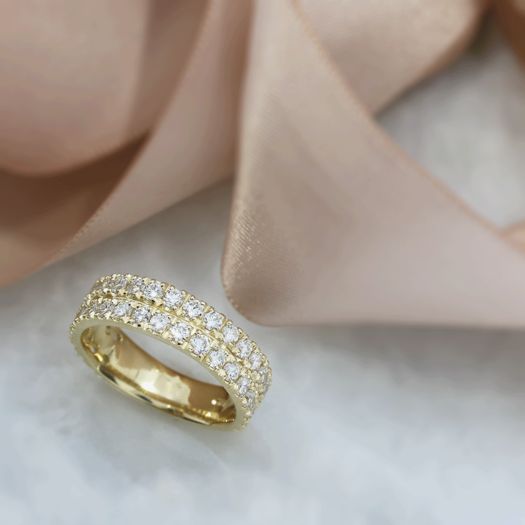 9ct Yellow Gold Wide Double Row Laboratory Grown Diamond Ring 1.40ct